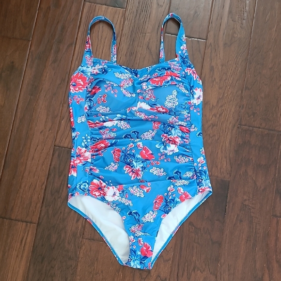 Blue Floral One Piece Swimsuit with adjustable straps size XL - Picture 1 of 6